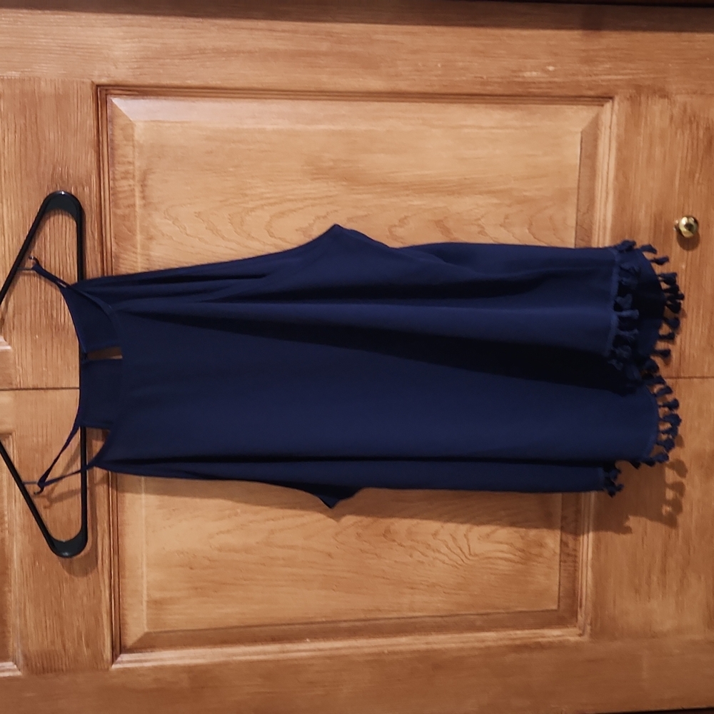 Blue Sheer Tank w/ poms NWOT